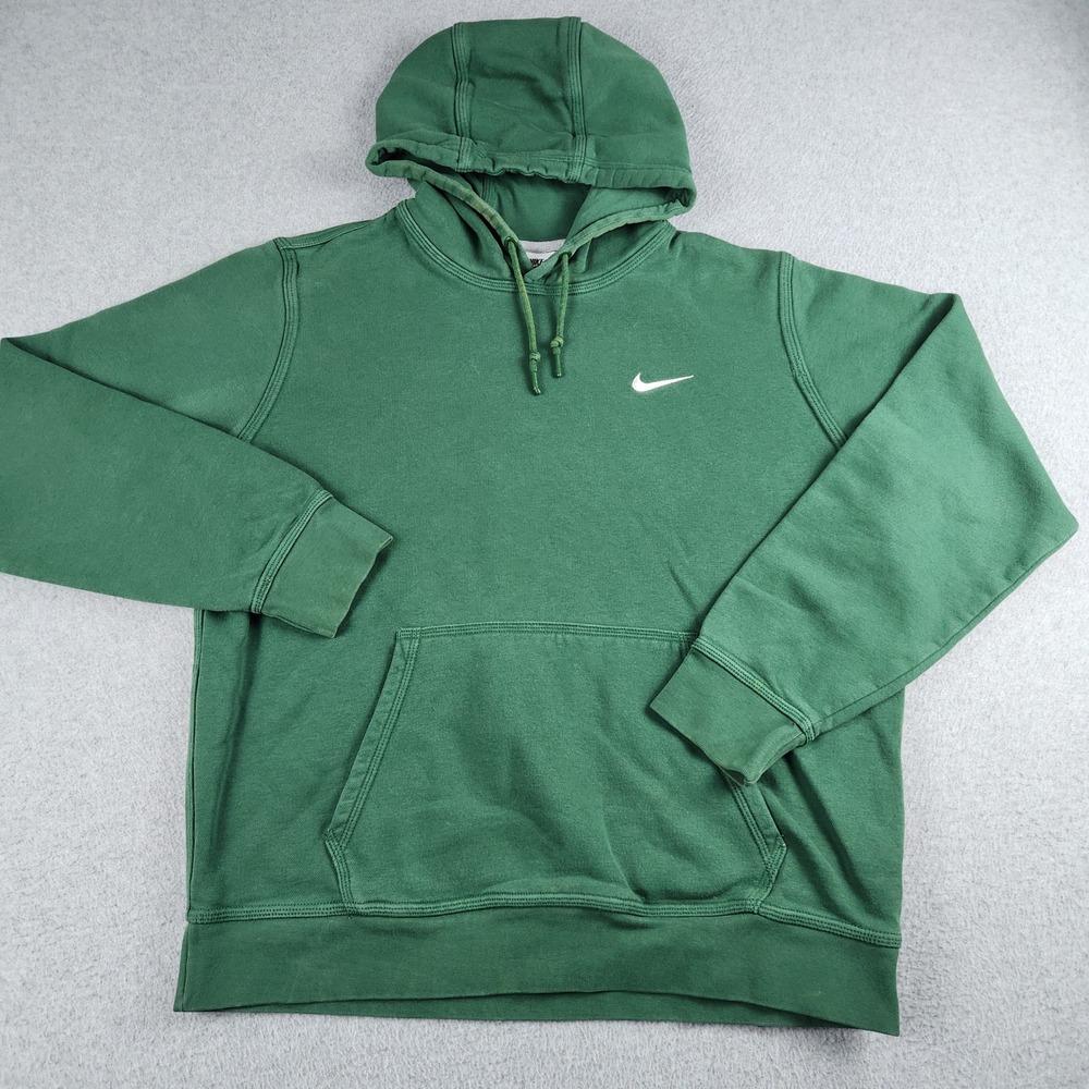 Nike Hoodie Mens Large Green Fleece Lined Sporty Swoosh Logo Athleisure Pullover